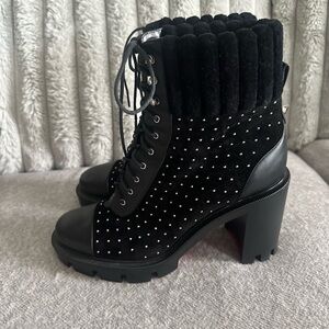 Christian Louboutin Black Studded Lace Up Boots